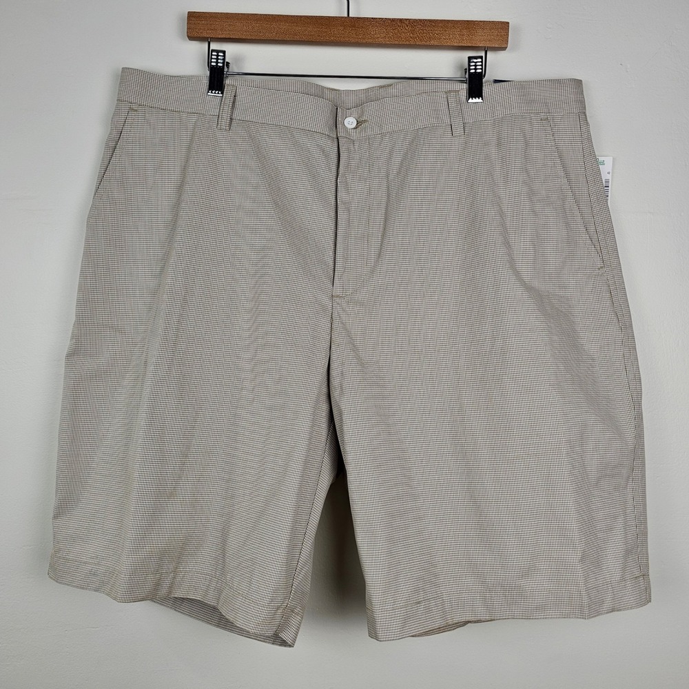 Dunning Golf Shorts Mens 42 Khaki Cotton Coolmax Gingham Flat Front Performance